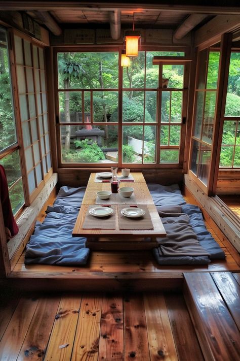 8 Japanese Tiny House Inspirations and Ideas - TastyInteriors Japanese Cottage Interior, Japanese Cabin Interior, Japanese Ryokan Interior, Zen Tiny House, Japanese Forest House, Japanese Style House Interior, Japan Room Ideas, Home Onsen, Japanese Tree House