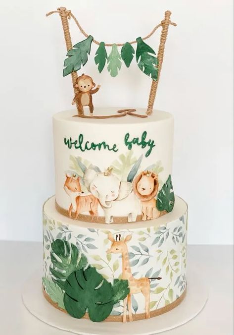 25+ Wonderful Jungle Themed Baby Shower Ideas Safari Gender Reveal Cake, Wild One Baby Shower Cake, Jungle Baby Cake, Safari Shower Cake, Safari Themed Baby Shower Cake, Safari Boy Baby Shower Ideas, Baby Jungle Baby Shower Theme, Safari Baby Shower Cake Boy, Wild Animal Baby Shower Theme