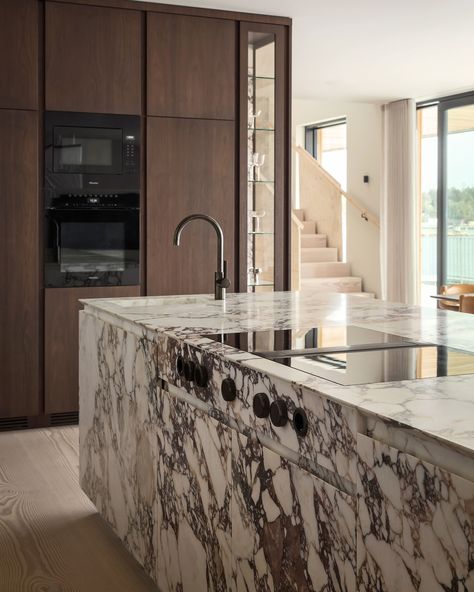 Kitchens By Paul | The Calacatta viola marble offers an elegant contrast against the bold walnut in our clients new space 💫 Photos by @kronfoto… | Instagram Marble Viola Kitchen, Statement Marble Kitchen, Calacatta Viola Kitchen, Award Winning Kitchen Design, Interior Design Mistakes, Calacatta Viola Marble, Viola Marble, Calacatta Viola, Bar Interior Design