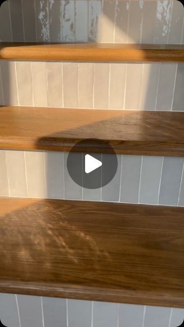 Sasha Harrison - DIY & Design- Creator on Instagram: "Here’s another look at the tile on the risers of the stairs! What do you think?" Tiled Stair Risers, Tile On Stair Risers, Tile Stair Risers, Stair Riser Ideas, Stairs Tiles Design, Landing Stairs, Tile Stairs, Stone Stairs, Stair Landing