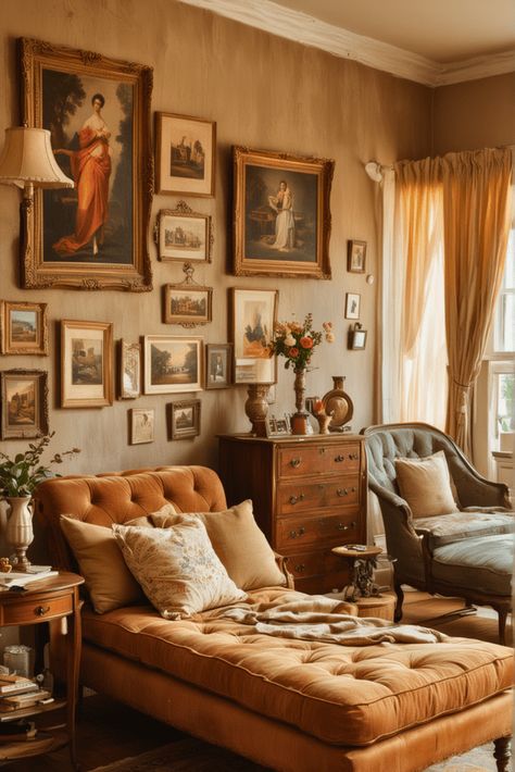 Old English Living Room, Antique Room Aesthetic, Cozy Vintage Living Room, Green Room Design, Mint Green Room, Whimsical Living Room, 1950s Living Room, Designing A Living Room, Antique Room