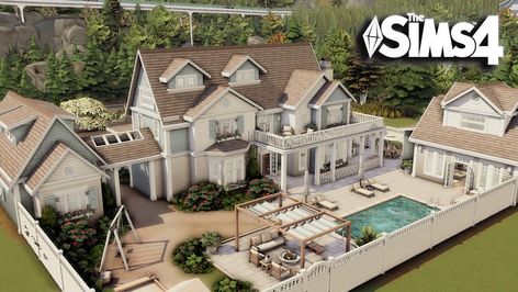 Huge Family House, Sims 4 Hamptons House, Brindleton Bay House Sims 4, Sims 4 Family House Cc, Sims4 Houses, Sims 4 Family House, Sims4 Build, Sims 4 Modern House, Sims 4 Builds