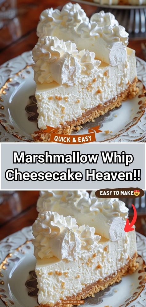 Marshmallow Whip Cheesecake HEAVEN!! Marshmallow Whipped Cheesecake, Whipped Cream Dessert Ideas, Easy Recipes With Marshmallows, Cool Whip Treats, Cream Cheese Cool Whip Cheesecake, Marshmallow Fluff Cheesecake Recipe, Whip Topping Desserts, Easy Recipes With Cool Whip, Easy Dessert Recipes With Cream Cheese