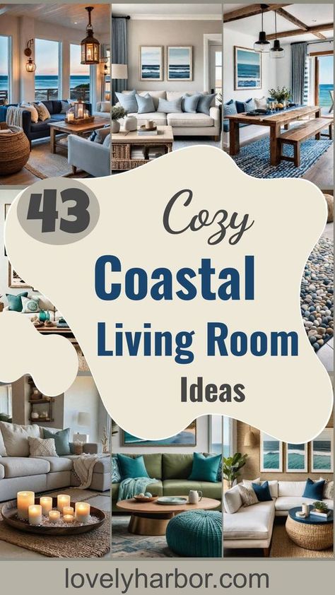 Embrace the beach vibes with these coastal living ideas! Transform your space into a serene seaside haven with standout decor and an airy vibe. Relevant themes include beach-inspired design, coastal furniture choices, soothing color palettes, and natural textures. #CoastalLiving #HomeDecor #BeachVibe Jump into creating your perfect coastal-inspired living room today! Cozy Nautical Living Room, Nautical Family Room, Beach Coastal Interior Design, Coastal Living Room Decor Ideas, Nautical Living Room Ideas, Beach Theme Living Room Coastal Style, Beach Living Room Decor, California Coastal Living Room, Grey Coastal Living Rooms