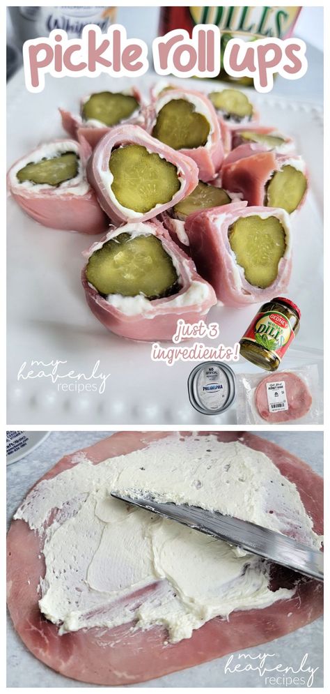 pickle roll ups Cream Cheese Pickles, Ham And Pickle Roll Ups, Ham And Pickle, Pickle Roll Ups, Ham Roll Ups, Turkey Easy, Cheese Pickles, Cream Cheese Roll Up, Football Appetizers