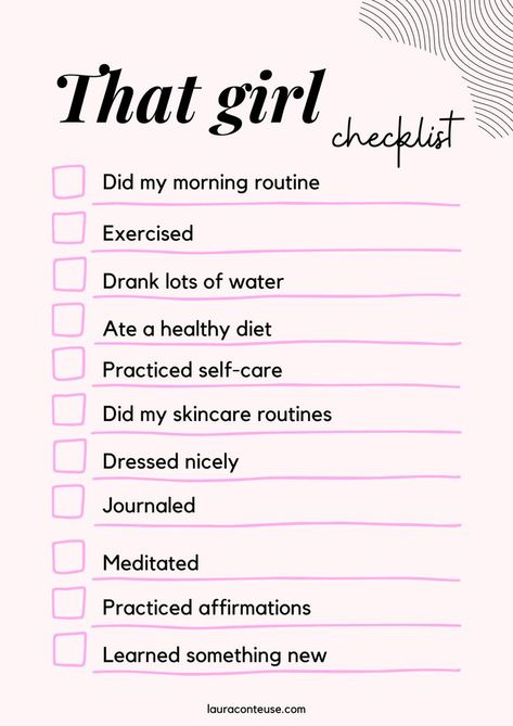 a list of that girl checklist Self Care Bullet Journal, Vie Motivation, Self Confidence Tips, Get My Life Together, Confidence Tips, Healthy Lifestyle Inspiration, Glow Up Tips, Girl Tips, Girl Inspiration