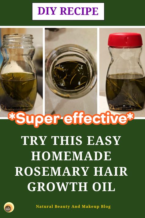 Try this easy homemade natural Rosemary hair growth oil DIY recipe for stronger, faster, longer hair. Rosemary hair oil benefits & use. How to make natural rosemary hair oil at home easily with simple ingredients. Does this homemade hair oil stop hair loss/fall? Find all your answers on Natural Beauty And Makeup blog. How To Make Homemade Hair Growth Oil, Rosemary Hair Growth Recipe, Hair Oil Making At Home, Hair Oil For Hair Growth Diy, Rosemary Oil For Hair Growth Recipes For, Hair Growth Oil Recipe For Natural Hair, Diy Rosemary Hair Oil, Hair Growth Serum At Home, Diy Hair Growth Oil Recipe Homemade