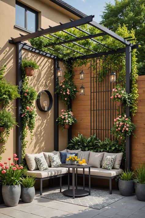 Small Garden Ideas On A Budget, Corner Pergola Ideas, Klein Balkon Decor, Garden Nooks, Design Per Patio, Backyard Decorating, Corner Pergola, Terrace Garden Design, Courtyard Gardens Design