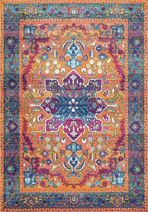 Bosphorus Neon Snowflake Medallion Orange Rug Eclectic Area Rug, Orange Carpet, Medallion Rug, Area Rug Sizes, Orange Area Rug, Rugs Usa, Buy Rugs, Traditional Interior, Orange Rugs