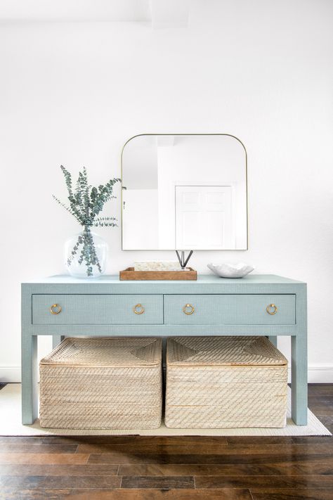 Coastal Hallway Table, Coastal Dressing Table, Coastal Entryway Ideas Front Entry, Modern Coastal Entryway, Coastal Entryway Ideas, Coastal Foyer, Perth Beach, Console Ideas, Coastal Entryway