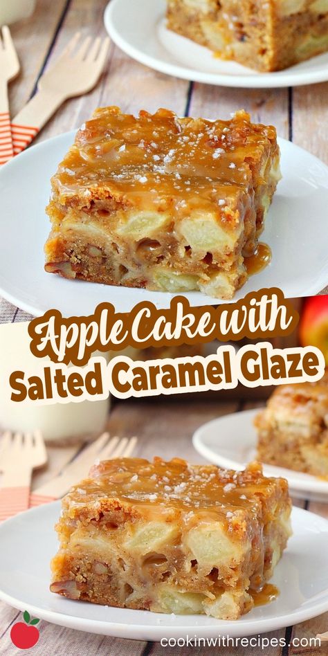 Caramel Glaze Recipe, Salted Caramel Glaze, Salted Caramel Cake, Fresh Apple Cake, Caramel Glaze, Pecan Cake, Sheet Cake Recipes, Apple Cake Recipes, Nutella Recipes