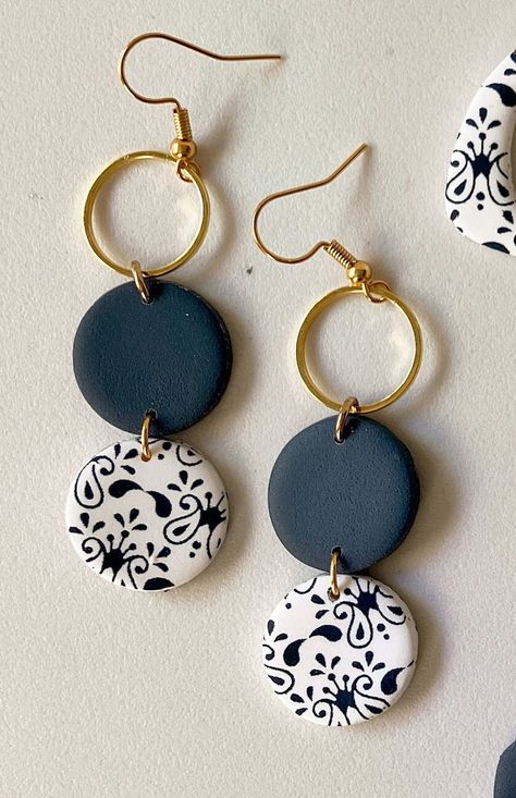 Navy Blue Polymer Clay Earrings - Etsy Polymer Clay Earrings Resin, Art Deco Polymer Clay Earrings, Blue Polymer Clay Earrings, Clay Recipes, Blue Polymer Clay, Diy Earrings Polymer Clay, Blue Clay, Polymer Clay Jewelry Tutorials, Handmade Clay Jewelry