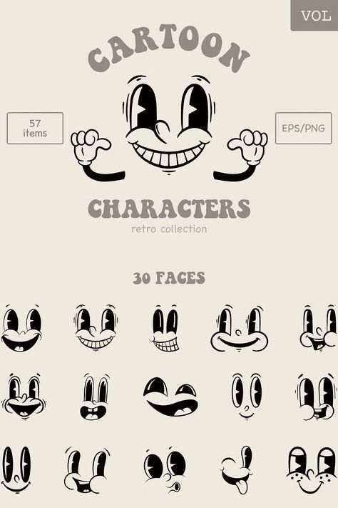 Cartoon Retro Characters. Vol 2 Draw Characters Cartoon, How To Draw Retro Cartoons, Retro Character Logo, Logo Design Character, Cartoon Logo Design Ideas, 90s Illustration Retro, Rubberhose Character Design, Cartoon Character Ideas, Retro Character Illustration