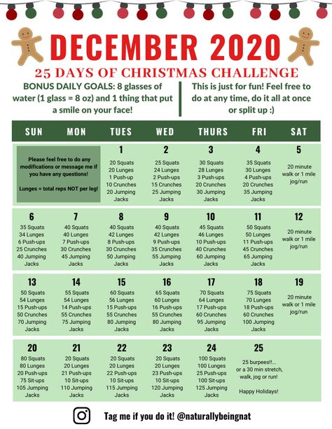 This is a 25 days of Chritmas fitness, water and writing challenge! Click the link to download a calendar full of the 5 basic exercies and weekly agendas to print out! #workout #fitness #christmas #challenge #prompts December Workout Challenge 2023, 25 Days Of Christmas Workout, Workout Advent Calendar, Advent Workout Challenge, December Exercise Challenge, December Challenge Fitness, December Wellness Challenge, January Workout Challenge 2024, Holiday Workout Challenge