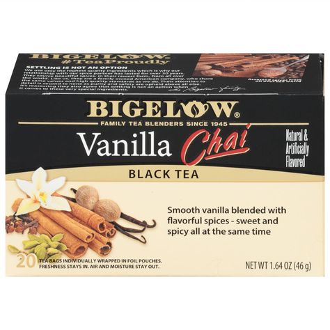 Bigelow Vanilla Chai, Black Tea, Tea Bags, 120 ct (case of 6 boxes) Vanilla Chai Tea, Bigelow Tea, Black Tea Blends, Black Tea Bags, English Breakfast Tea, Vanilla Chai, Mint Tea, Tea Tasting, Steeped Tea