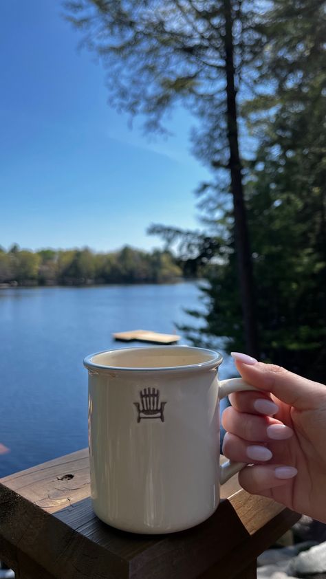 Muskoka Lakes Lake House | Cup of Coffee on the Dock | Cottagecore | cabin in the woods | Muskoka Lakes | cottage country coastal granddaughter coastal cowgirl morning coffee | lake view cottage Cabin On The Lake Aesthetic, Maine Cabin Aesthetic, Muskoka Cottage Aesthetic, Lake Vacation Aesthetic, Lake Cottage Aesthetic, Muskoka Aesthetic, Bachelorette Cottage, Cozy Summer Aesthetic, Cottage Muskoka