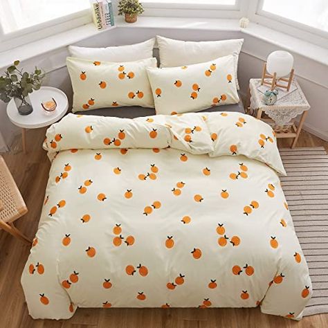 Amazon.com: LAMEJOR Duvet Cover Set Queen Size Orange Tangerine Fruit Pattern Luxury Soft Bedding Set Comforter Cover (1 Duvet Cover+3 Pillowcases) Off-White: Kitchen & Dining Full Size Duvet Cover, Orange Duvet Covers, Twin Size Duvet Covers, Orange Rooms, Boho Duvet Cover, White Duvet Cover, Toddler Bed Set, Inspire Me Home Decor, Duvet Cover Pattern