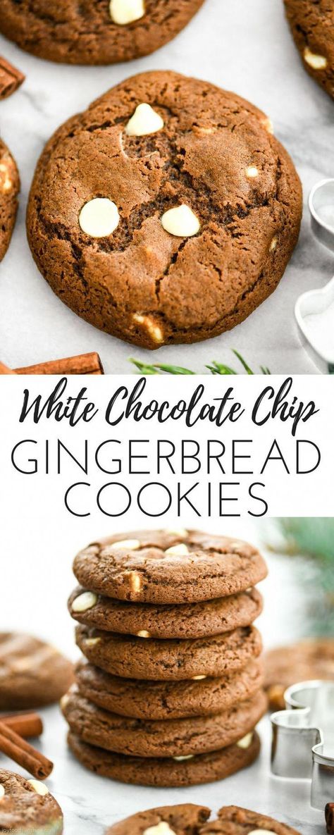 Gingerbread And White Chocolate Cookies, Gingerbread White Chocolate Chip Cookies, Chocolate Chip Gingerbread Cookies, Gingerbread White Chocolate Cookies, Gingerbread Chocolate Chip Cookies, White Chocolate Gingerbread Cookies, Holiday Desserts Christmas, Winter Baking, Best Christmas Cookie Recipe