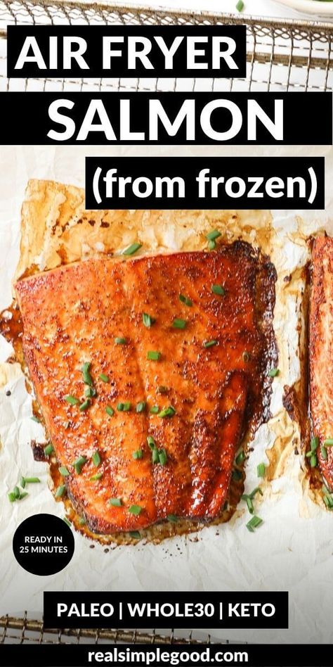 Air Fryer Frozen Salmon, Salmon From Frozen, Frozen Salmon Recipe, Air Fried Salmon, Cook Frozen Salmon, Salmon In Air Fryer, Air Fryer Recipes Salmon, Cooked Salmon, Tilapia Recipe