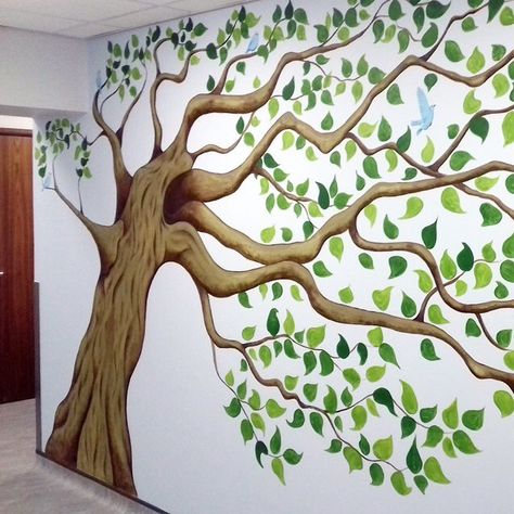 Sultan Decorators Ltd on Instagram: “An ARTIST on our books - the eminent @jivesart is an amazing mural painter. This is one of his recent works over at The Radiology unit at…” Trees Wall Painting, Apple Tree Mural, Hospital Mural Wall Art, Tree Wall Painting Bedrooms, Tree Painting On The Wall, Wall Tree Painting, Tree Murals, Family Tree Mural, Tree Wall Painting