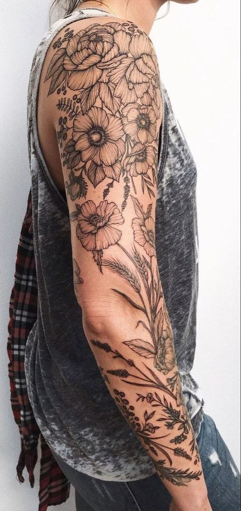 Shoulder Sleeve Tattoos, Cowgirl Tattoos, Nature Tattoo Sleeve, Tattoos Infinity, Tattoos Mandala, Wildflower Tattoo, Western Tattoos, Tattoos For Women Half Sleeve, Upper Arm Tattoos