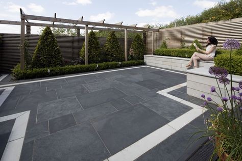 Garden trends for 2020 | Marshalls Laying A Patio, Stone Garden Paths, Granite Paving, Limestone Paving, Porcelain Paving, Patio Slabs, Garden Paving, Paving Slabs, Black Garden