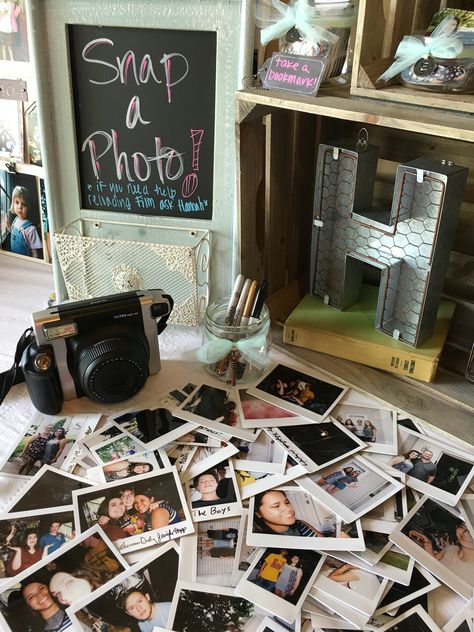 Grad party Polaroid camera 18th Birthday Party Photo Booth, 20th Birthday Ideas For Her Decorations, What To Do At A Sweet Sixteen Party, 18th Bday Activities, 13 Birthday Games Ideas, 15 B Day Party Ideas, 21 Guy Birthday Ideas, 18th Bday Ideas Decor, 18rh Birthday Ideas