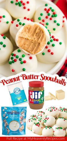 Peanut Butter Snowballs Recipe- peanut butter balls in white chocolate. Recipe instructions time temp. Easy christmas dessert treat idea. Holiday pb balls. Xmas dessert idea for your next party. Get together. Christmas peanut butter balls 5 ingredients. Christmas Peanut Butter Balls, Peanut Butter Snowballs, Bread Diet, Pb Balls, Salads Ideas, Snowballs Recipe, Christmas Candy Easy, Easy Christmas Candy Recipes, Peanut Butter Balls Recipe