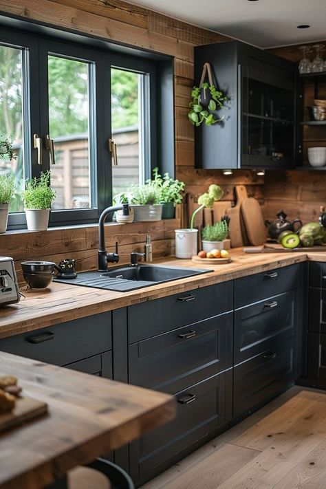 Cozy Elegance: 60 Scandinavian Cabin Interior Design You’ll Love – Decomagz Wooden Counter Tops, Cabin Interior Design, Wooden Counter, Cabin Kitchens, Scandinavian Kitchen, Cozy Kitchen, Industrial Kitchen, Kitchen Inspiration Design, Trendy Kitchen