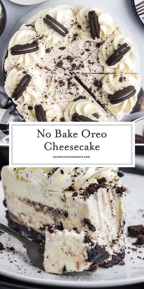 OREO cookie crust filled with a rich, creamy and delicious no-bake cookies and cream no-bake cheesecake filling! Recipes With No Bake Cheesecake Filling, Dessert With Heavy Cream, No Bake Cheesecake Filling Recipe, Cheesecake Filling No Bake, Oreo No Bake Dessert, Cream Cheesecake Filling, Oreo No Bake Cheesecake, Oreo Cheesecake No Bake, Cheesecake Recipes Easy No Bake