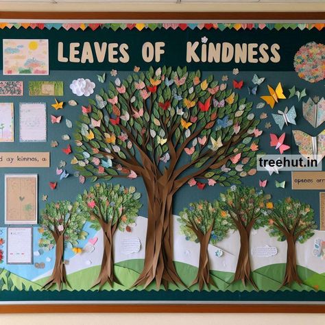 Trees Bulletin Board Ideas and Classroom Activity Ideas for Elementary School | October Bulletin Board Ideas | Environment Soft Board Decoration Aesthetic, School Community Bulletin Board, Diy Tree Bulletin Board, Bulletin Board About Reading, Bulletin Board Trees, Kindness Tree Ideas, Tree Themed Bulletin Boards, Trees Bulletin Board Ideas, Gratitude Tree Bulletin Board