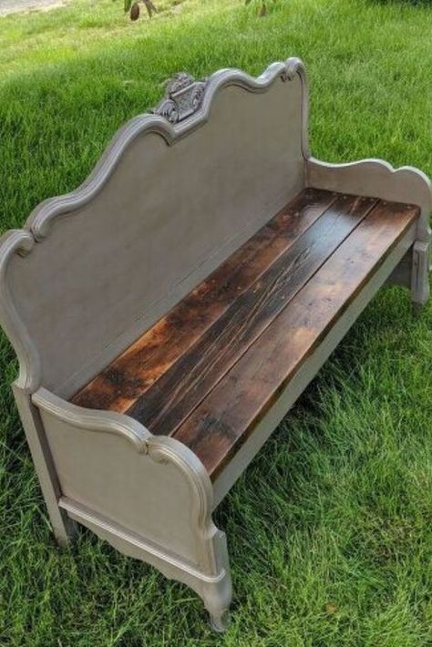 Bench From A Headboard, Diy Headboard Bench, Make A Bench, Diy Bank, Headboard Benches, Old Headboard, Headboard Diy, Making A Bench, Headboard Bench