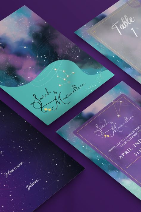 Customized Galaxy Art Theme Wedding Stationary Invite Cosmic Wedding, Cosmic Design, Galaxy Wedding, Star Crown, Paperless Post, Art Theme, Luxury Wedding Invitations, Galaxy Art, Theme Wedding