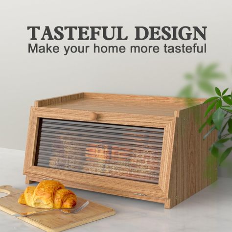 High-Quality Wooden Bread Box: Crafted from premium wood, this bread box is sturdy and durable, with a natural aesthetic and exceptional quality. Made from eco-friendly wood materials, it is non-toxic and safe, ensuring the safety and health of your food. Bread Holder, Farmhouse Bread, Wooden Bread Box, Japanese Bread, Bread Container, Wooden Box Designs, Penthouse Living, Scandinavian Nursery, Bread Storage