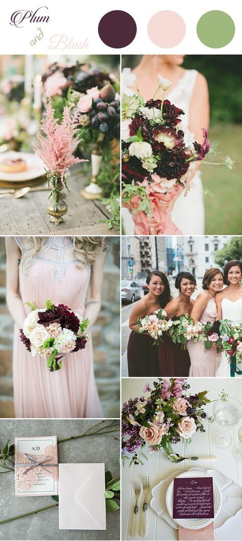 sweet plum and blush pink wedding color inspiration for 2017 Wedding Colors Gold, Plum Wedding Colors, Trendy Wedding Colors, Plum Purple Wedding, Blush Color Palette, Wedding Color Palettes, Pink Wedding Colors, Gold Wedding Colors, Plum Wedding