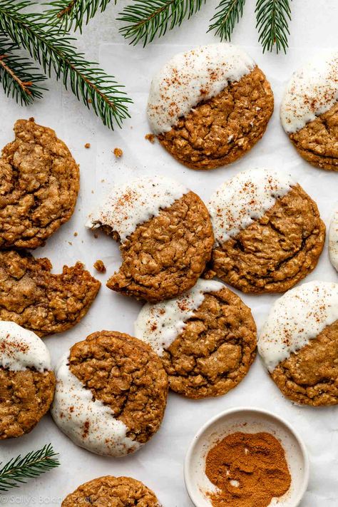 Gingerbread Latte Cookies - Sally's Baking Addiction Christmas Cookies Sallys Baking, Chocolate Dipped Gingerbread Cookies, Chewy Gingerbread Latte Cookies, Soft Glazed Gingerbread Cookies, Glaze For Stamped Cookies, Gingerbread Latte Cookie, Ginger Latte Cookies, Christmas Cookies Half Baked Harvest, Salty Caramel Cookies