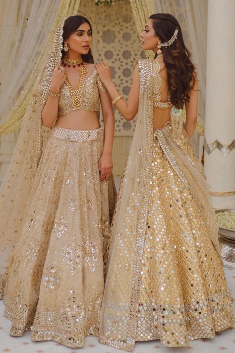 Buy Abhinav Mishra Gold Net Mirror Work Lehenga Set Online | Aza Fashions Abhinav Mishra, Mirror Work Dress, Indian Bridesmaid Dresses, Mirror Work Lehenga, Latest Bridal Lehenga, Half Saree Lehenga, Butterfly Fashion, Lehenga Designs Simple, Lehenga Blouse Designs