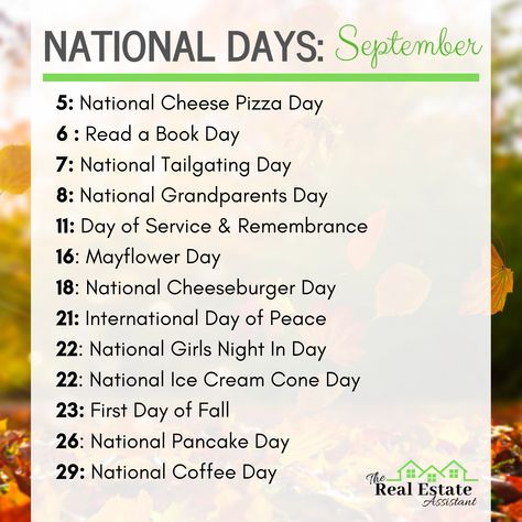 Here are some great national days and food days in September to add to your social media calendar. September National Days 2023, September National Days 2024, September National Days, Important Days In September, National Food Day Calendar, National Days In September, National Celebration Days, Monthly Holidays, Obscure Holidays