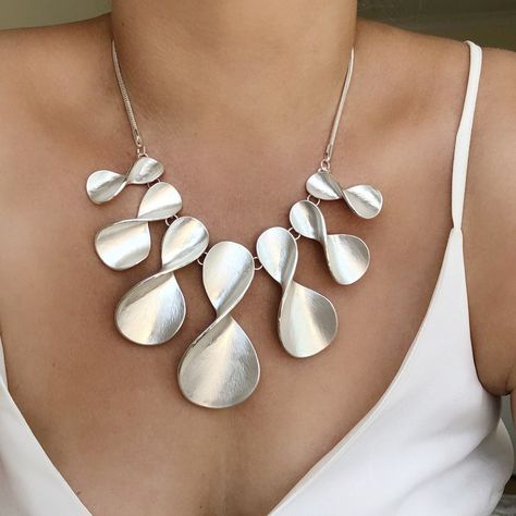 Thigh Jewelry, Statement Jewelry Necklace, Precious Metal Clay Jewelry, Bold Statement Jewelry, Silver Statement Necklace, Big Necklace, Big Jewelry, Statement Bib Necklace, Silver Necklace Statement