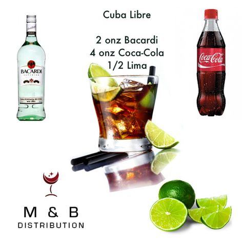 Cuban Drinks, Cuban Cocktails, Cuban Cocktails Drink Recipes, Alcholic Drink Tropical, Cuba Libre Drink, Cuba Libre Cocktail, Bartender Recipes, Baileys Drinks, Cherry Drink