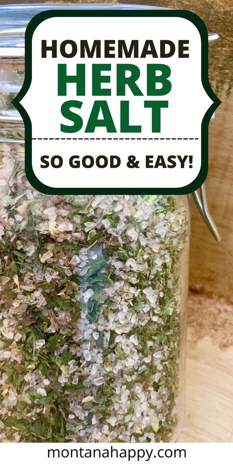 Close-up glass clear jar with herb salt Infused Salt Recipes, Flavored Salts Recipes, Herb Salt Recipe, Herbal Salt, Herb Salt, Infused Salt, Herb Gifts, Foods Ideas, Dry Mixes