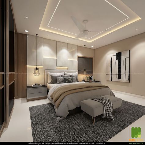 This is one gorgeous parents’ bedroom view. There is a table lamp right beside the bed with a TV unit that is straight to your view to make you feel good. Look at the overall ambience of the room. Cool, right? Call us for creating the same look for your bedroom: +91-767-681-9999. #BedroomView #ParentsBedroom #BedroomInteriors #Bedroom #Interiors #Designers #InteriorDesignIdeas #HometrenzInteriors Bedroom Pop Design, Luxury Ceiling Design, Simple Ceiling Design, Unique Bedroom Design, False Ceiling Bedroom, New Ceiling Design, Interior Ceiling Design, Luxe Bedroom, Pop False Ceiling Design