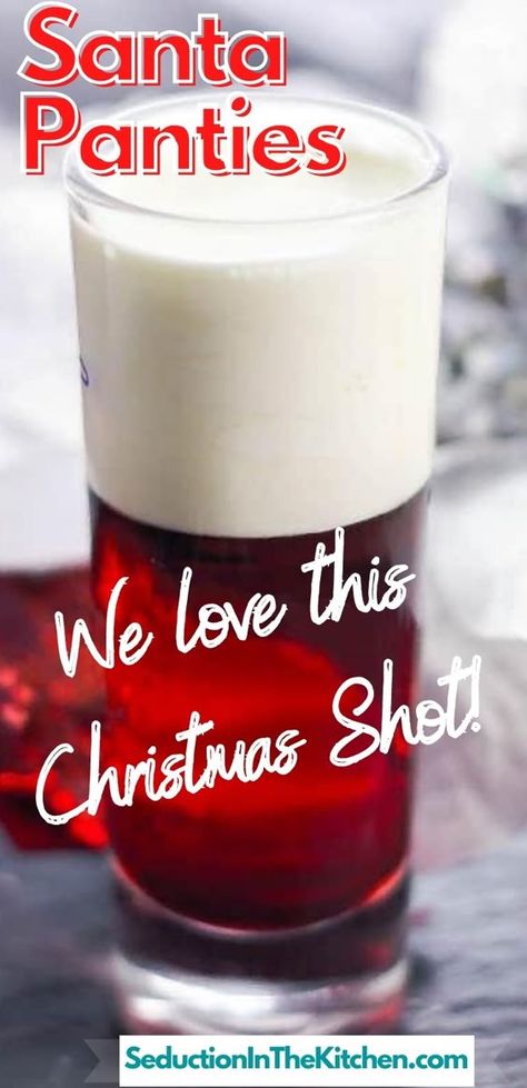 Santa Panties Drink, Fruit Loop Shot Recipe, 2 Ingredient Shots Alcohol, Popular Shots At Bars, Tasty Shots Recipes, Fun Party Shots, Christmas Shots Alcohol Recipes, Dirty Santa Cocktail, Fun Christmas Shots