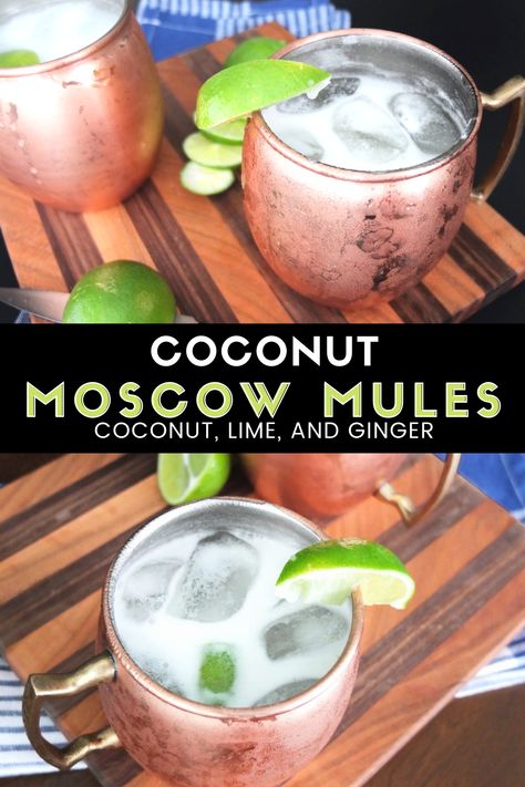 Coconut Moscow Mules are a refreshing and life vodka cocktail recipe. With notes of coconut, lime, and ginger it's the perfect summer cocktail recipe with a Thai twist on a classic. This is one of our favorite coconut cocktails. #ElleTalk #coconut #coconutcocktail #moscowmule #vodka #vodkacocktail #vodkadrink Sweet And Spicy Cocktail, Moscow Mules, Moscow Mule Recipe, Spicy Cocktail, Mule Recipe, Beach Cocktails, Vodka Cocktails Recipes, Vodka Cocktail, Boozy Drinks