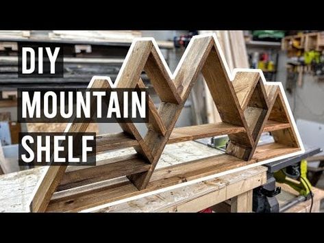 DIY Mountain Shelf + Free Plans | DIY Woodworking Project - YouTube Wood Mountain Wall Shelf Diy, Mountain Shelves Diy, Crystal Shelves Diy, Mountain Shelf Diy Plans, Diy Mountain Decor, Mountain Shelf Diy, Diy Wood Wall Shelf, Mountain Bookshelf, Diy Crystal Shelf