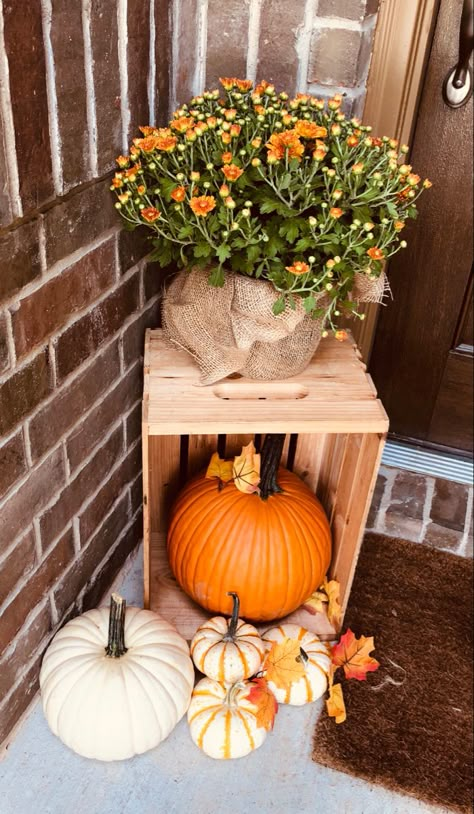 Small Patio Halloween Decor, Fall Crate Decor, Porta Halloween, Porch Fall Decor, Fall Patio, Fall Front Porch Decor Ideas, Fall Decor Diy Crafts, Easy Fall Decor, Fall Decor Inspiration