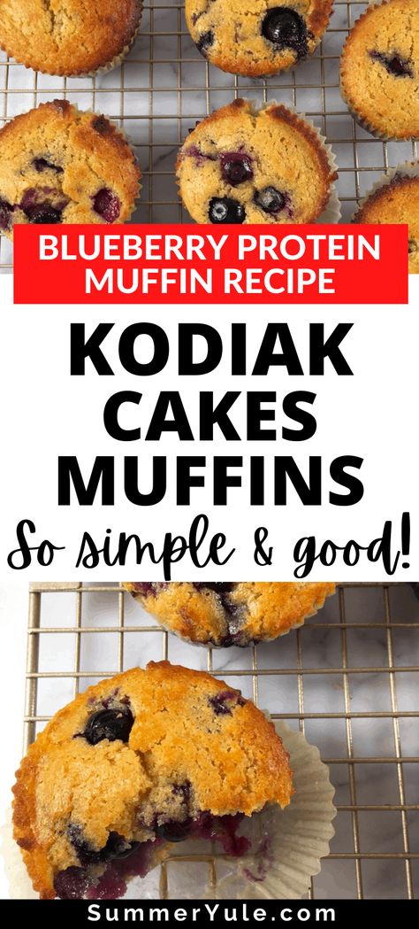 Learn to make high protein blueberry muffins without protein powder! These Kodiak Cakes muffins are packed with tons of blueberries and have a bright lemon flavor. You’ll love how easily you can sneak extra protein into work lunches, kid’s lunches, and post-workout snacks with these. Aside from having lower sugar and higher protein than a typical muffin, these blueberry protein muffins are only about 100 calories each! #healthyrecipes #protein #kodiakcakes #lowsugar #muffins #blueberries Kodiak Cakes Blueberry Protein Muffins, Kodiak Bluberry Muffins, We Kodiak Muffins, Blueberry Lemon Kodiak Muffins, Low Carb High Protein Blueberry Muffins, Low Calorie Kodiak Muffins, Kodiak Cakes Muffins With Protein Powder, Pancake Muffins Kodiak Cakes, Ww Protein Muffins