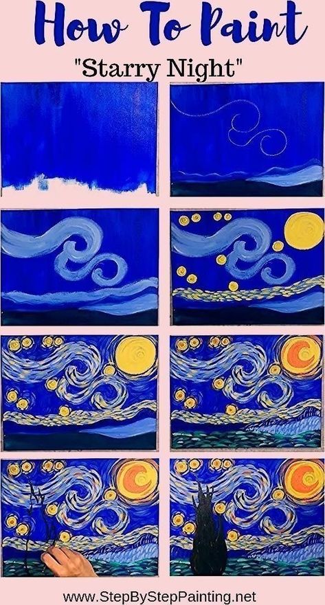 Art Project For Kids, Starry Night Art, Arte Van Gogh, Project For Kids, Easy Canvas Art, Small Canvas Art, Night Art, Dessin Adorable, Diy Canvas Art Painting