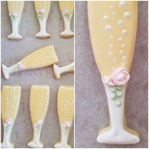 Wedding sugar cookies.  Champagne glass cookies. Wine Glass Royal Icing Cookies, Champagne Flute Cookies Decorated, Champagne Glass Decorated Cookies, Champagne Glasses Cookies, Champagne Cookies Royal Icing, Champagne Decorated Cookies, Spring Themed Cookies Decorated, Champagne Flute Cookies, Champagne Sugar Cookies