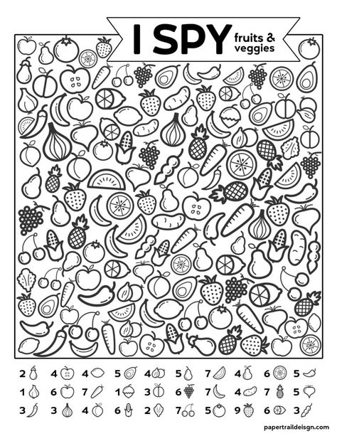 Free Printable I Spy Game - Fruits & Veggies. Easy fun car activity or rainy day boredom buster activty to keep kids busy. #papertraildesign #kids #kidsactivity #roadtrip #roadtripgames #freeprintables Find And Color Free Printable, Find Different Pictures For Kids, I Spy Printables For Kids Free, Car Activity, I Spy Printable, Game Fruit, Car Activities, I Spy Games, Spy Games